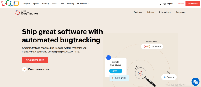 Zoho bugtracker