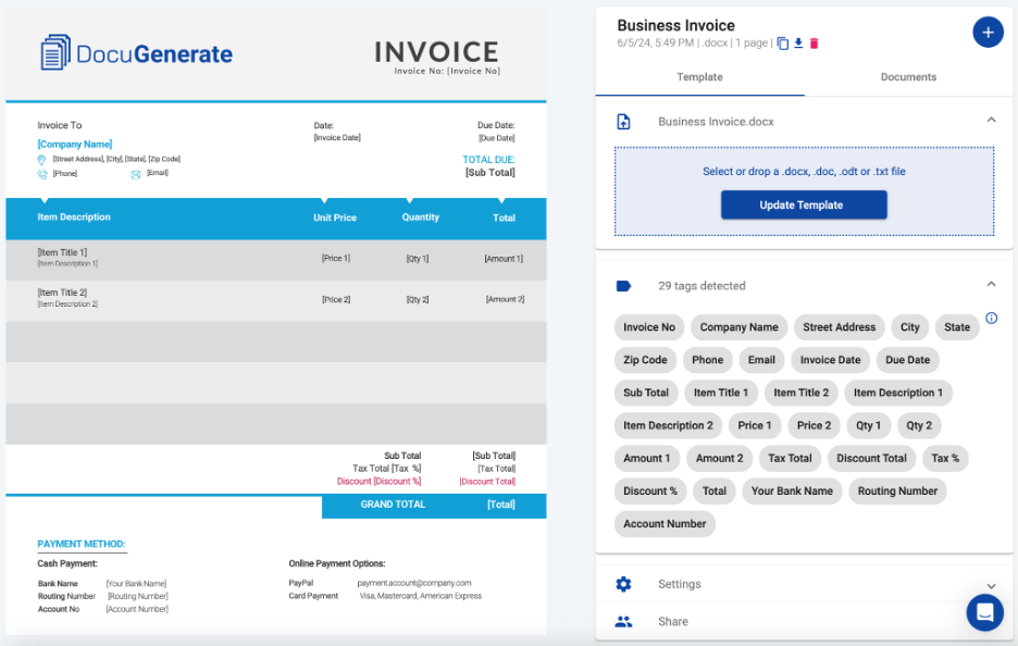 docugenerate invoice generation