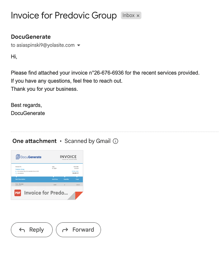 email attachment with invoice pdf