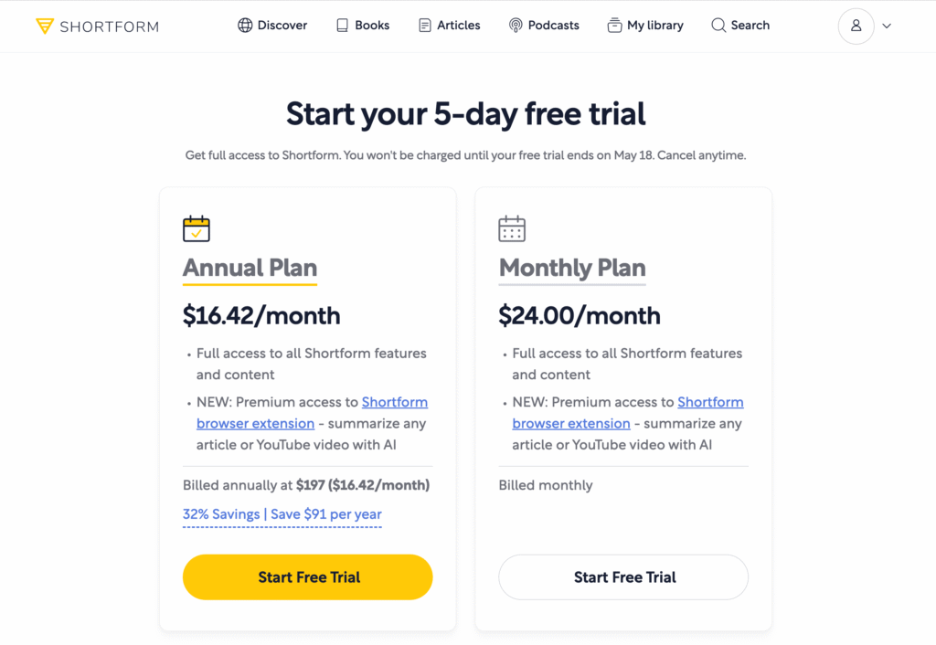 shortform pricing