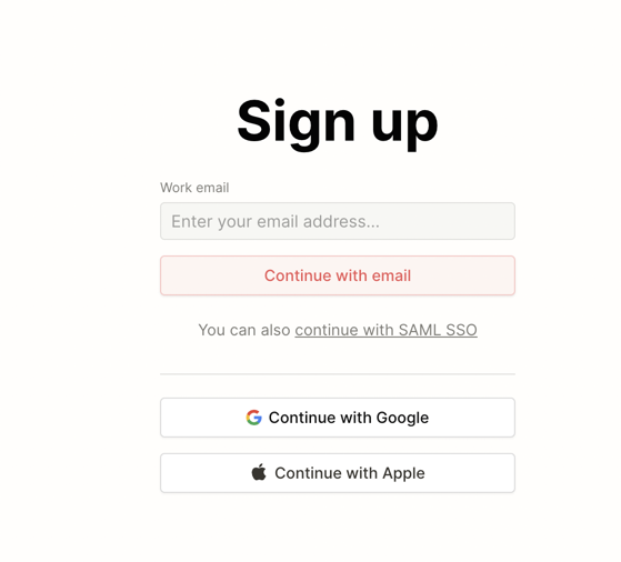 signup screen of notion