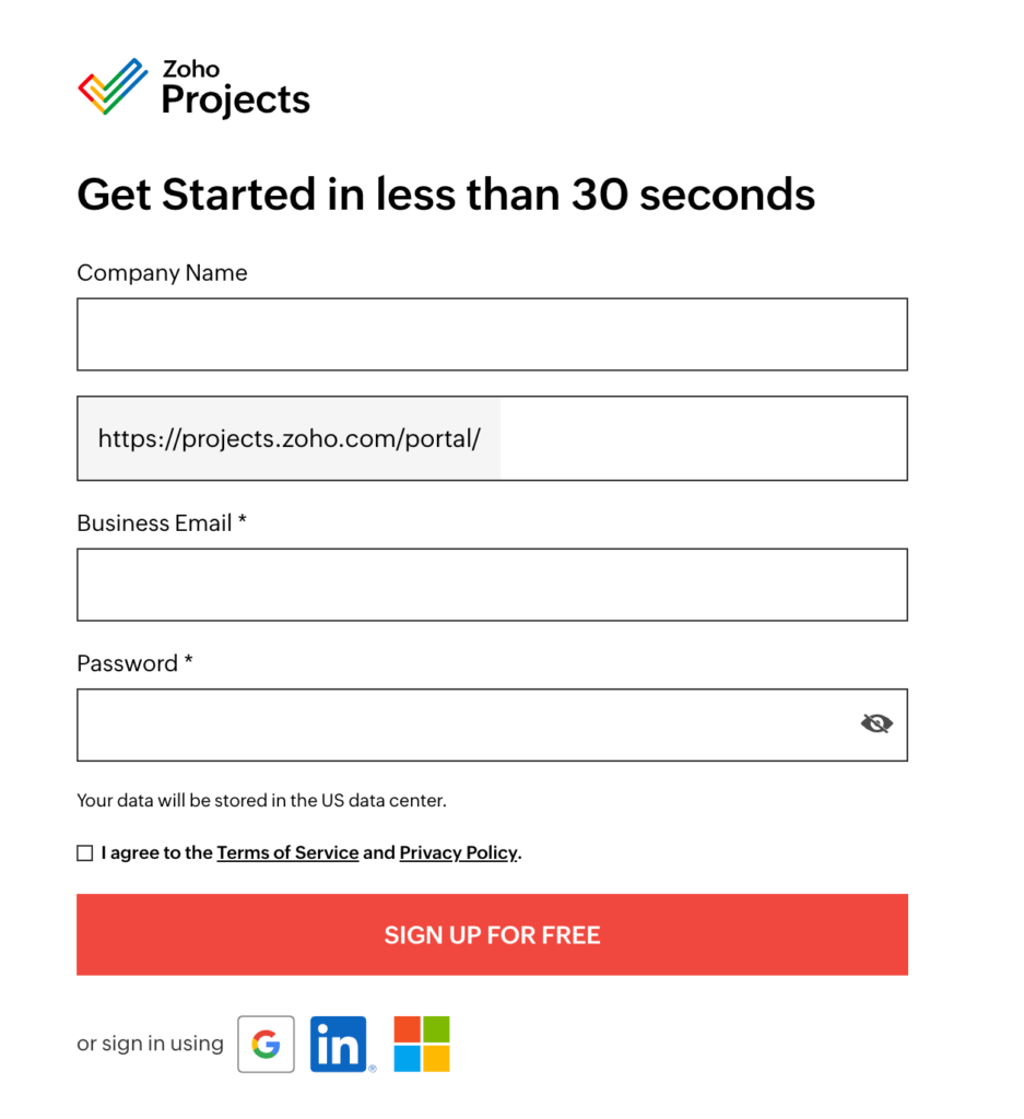 zoho projects signup